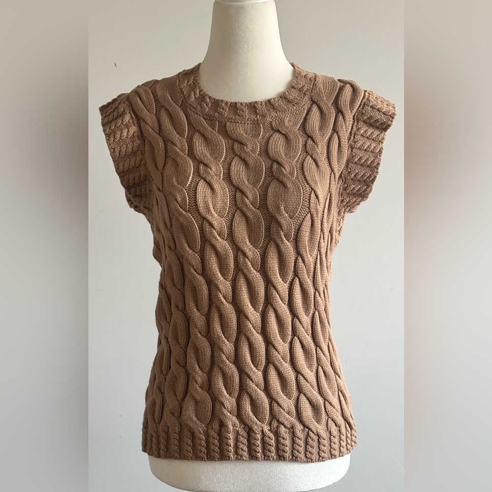 Elie Tahari Cable Knit Sleeveless Sweater - Brown